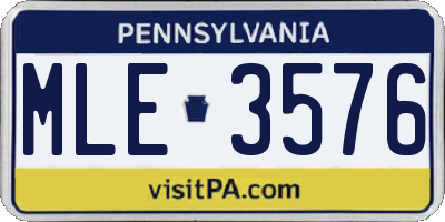 PA license plate MLE3576