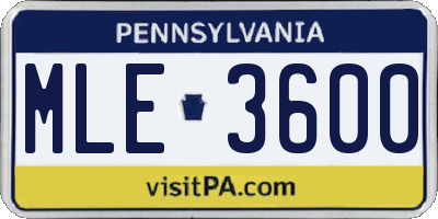 PA license plate MLE3600