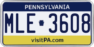 PA license plate MLE3608