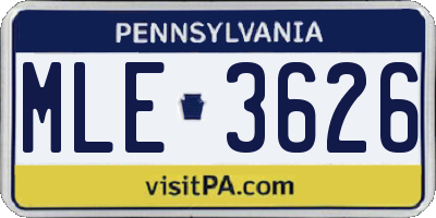 PA license plate MLE3626