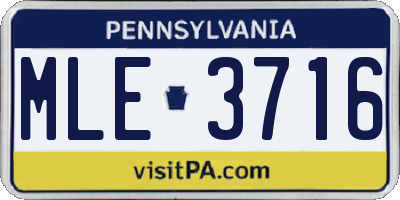 PA license plate MLE3716
