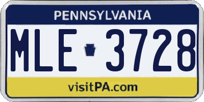PA license plate MLE3728
