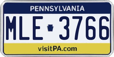 PA license plate MLE3766