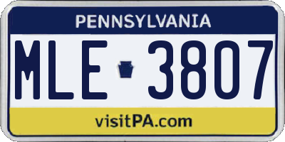 PA license plate MLE3807