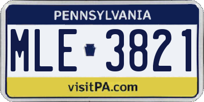 PA license plate MLE3821