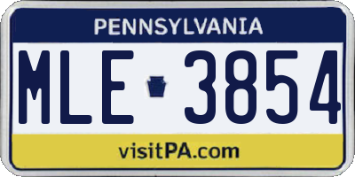 PA license plate MLE3854