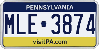 PA license plate MLE3874