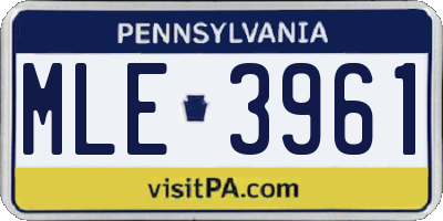 PA license plate MLE3961