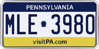 PA license plate MLE3980