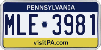 PA license plate MLE3981