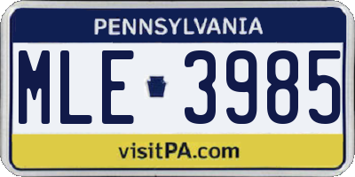 PA license plate MLE3985