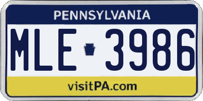 PA license plate MLE3986