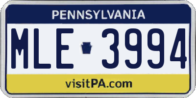 PA license plate MLE3994