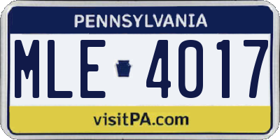 PA license plate MLE4017