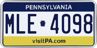 PA license plate MLE4098
