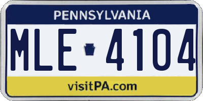 PA license plate MLE4104
