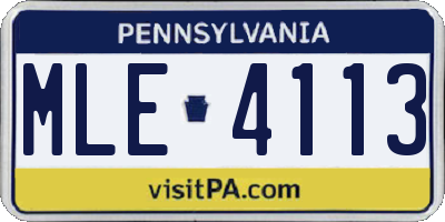 PA license plate MLE4113