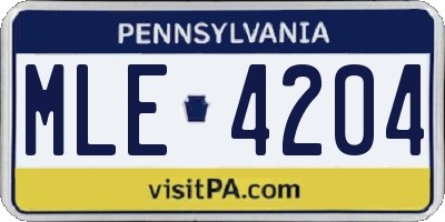 PA license plate MLE4204