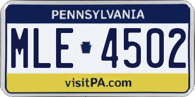 PA license plate MLE4502