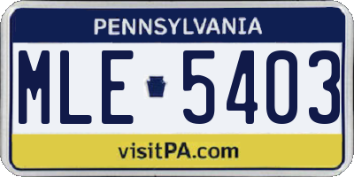 PA license plate MLE5403