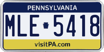 PA license plate MLE5418