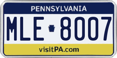 PA license plate MLE8007