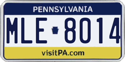 PA license plate MLE8014