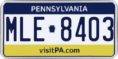 PA license plate MLE8403