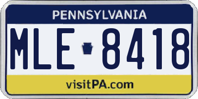 PA license plate MLE8418