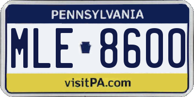 PA license plate MLE8600