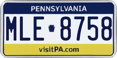 PA license plate MLE8758