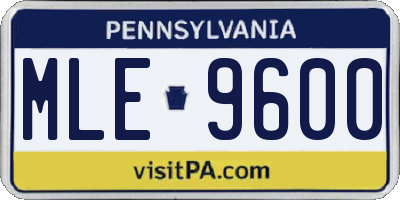 PA license plate MLE9600
