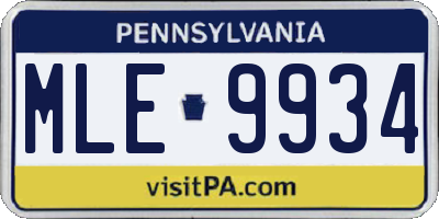 PA license plate MLE9934