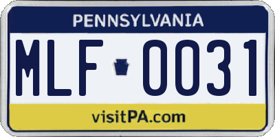 PA license plate MLF0031