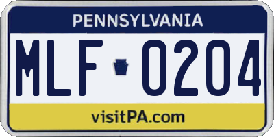 PA license plate MLF0204