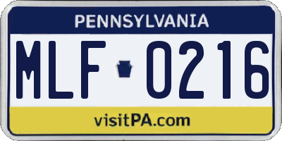 PA license plate MLF0216