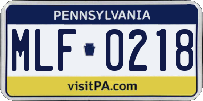 PA license plate MLF0218