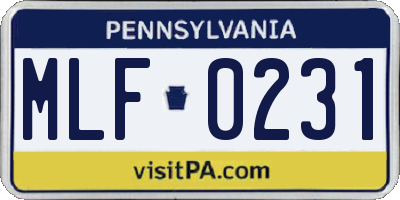 PA license plate MLF0231