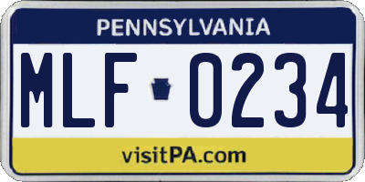 PA license plate MLF0234