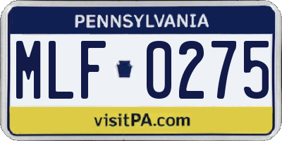 PA license plate MLF0275