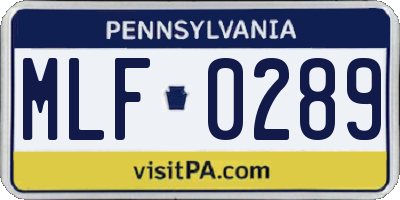 PA license plate MLF0289