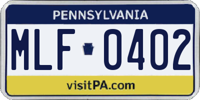 PA license plate MLF0402