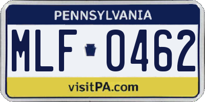 PA license plate MLF0462