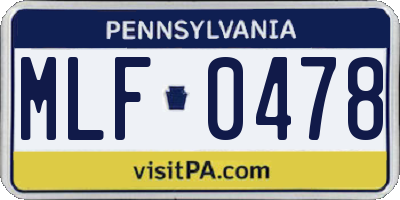 PA license plate MLF0478