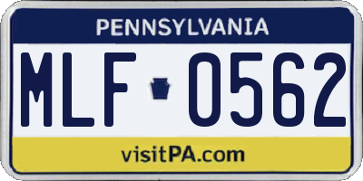 PA license plate MLF0562