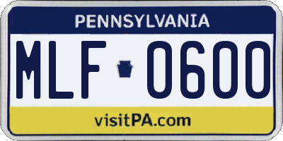PA license plate MLF0600