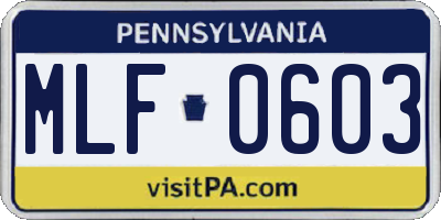 PA license plate MLF0603