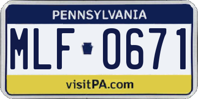 PA license plate MLF0671