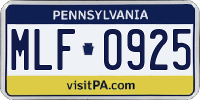 PA license plate MLF0925