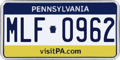 PA license plate MLF0962